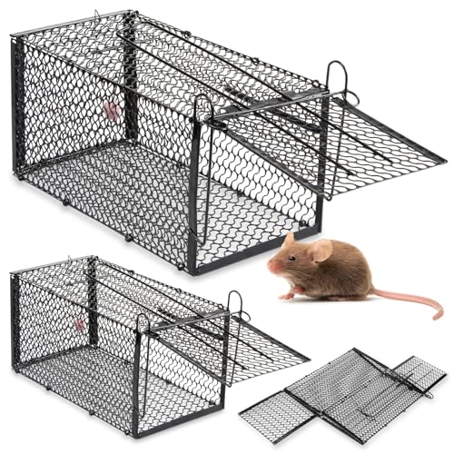 2 Pack Humane Rat Traps, Foldable Cage,11.8 x 5.5 x 5.5 Inches,Black | for Mouse Chipmunks and Squirrels, Reusable Wire Mesh Rodent Traps for Catch & Release, Indoor & Outdoor - size: 11.8 x 5.5 x 5.5 Inches