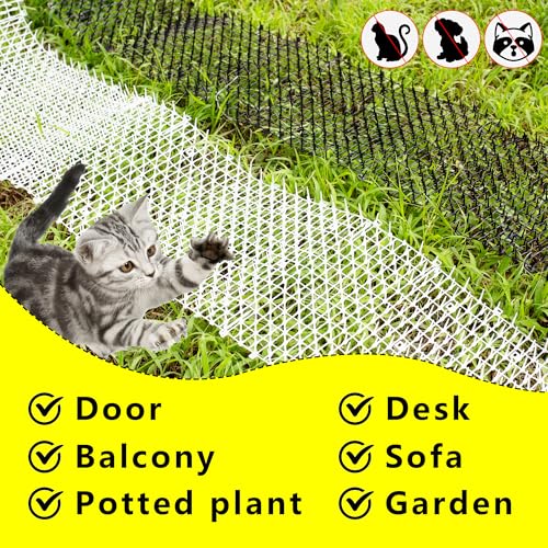 Cat Scat Mat with Spikes for Garden 6.5 Feet Cat Deterrent Mat | with Gentle Spikes for Dogs and Raccoons, with 8 Ground Stakes & 8 Zip Ties, 78.74" x 11" (White 2 Pcs) - color: 2Pcs-White