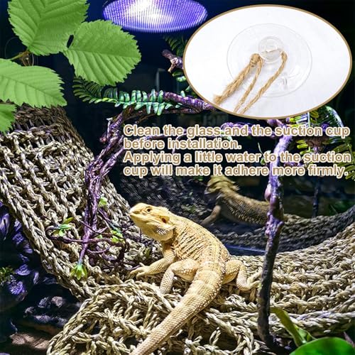 Tfwadmx 2 Pack Large Bearded Dragon Hammock,30"x7"Lizard Climbing Lounger,Natural Seagrass Reptile Hammocks Tank Accessories with Flexible Vines Jungle Leaves Decor for Geckos Snakes Chameleon