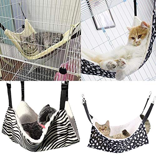 AKIRO for Kitten Cat Cage Cage Hammock, Hanging Bed Round Dot Tower Zebra Leopard Pattern Warm Pet Hammock, Soft Plush Hanging Cat Bed Mat Winter Warm Cotton