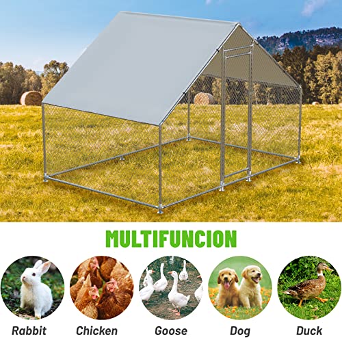 NUGRIART Large Metal Chicken Coop Walk-in Poultry Cage with Water-Resident and Anti-UV Cover Duck Rabbit Cat House Outdoor Chicken Run Pen with Spire Shaped Cage - size: 6.5’L×9.8’W×6.5’H