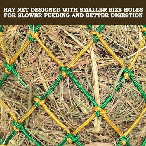 Hay Net for Horses,Slow Feed Hay Bag for Horses Goat Sheep | Hanging Hay Feeder Bag for Horses Stable Stall Paddock Rest Toy - color: Yellow+Green