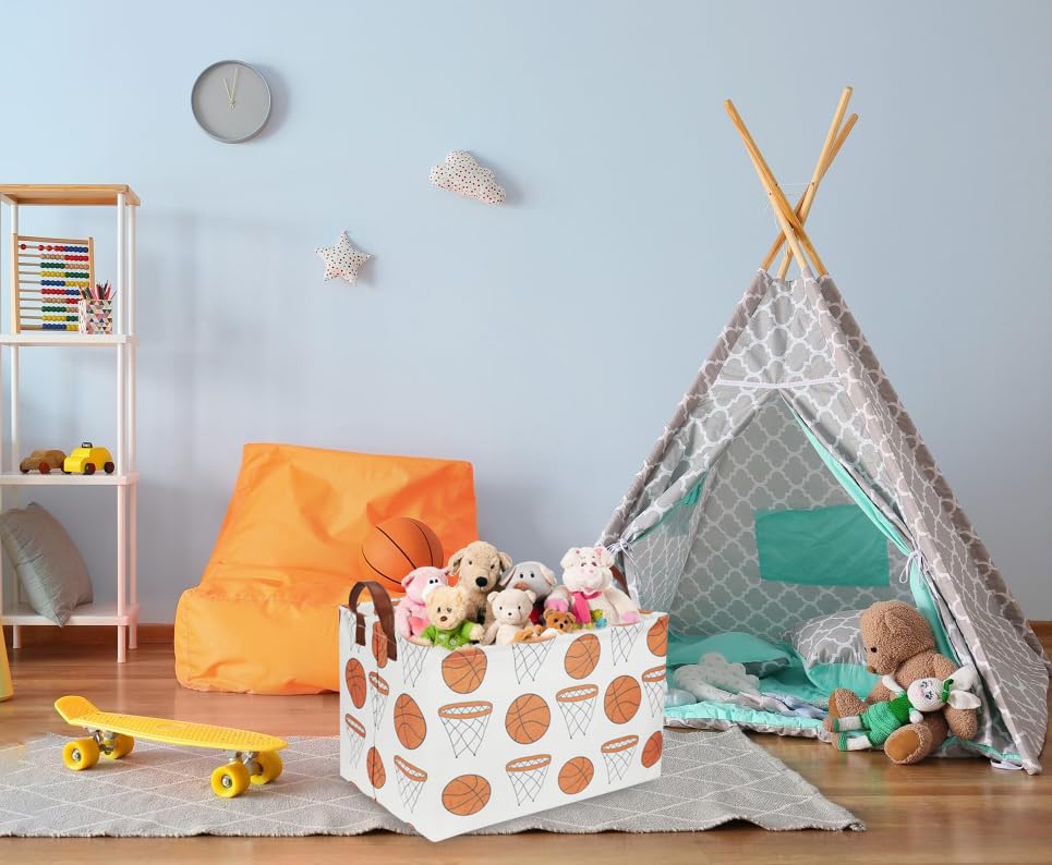 Rectangular Baketball Baskets,Kids Basket for Boy.Waterproof PE Coating Cute Basket with Handles.Boys Bin,Toys Box,Books Bins. (Basketball) - color: Basketball