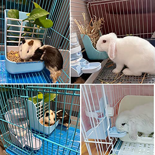 HERCOCCI Rabbit Hay Feeder and Water Bottle Set, 500ml Bunny Water Dispenser with Food Bowl, 2-in-1 Hay Rack Feeder for Guinea Pig, Chinchilla, Hedgehog, Small Animals - color: BLUE
