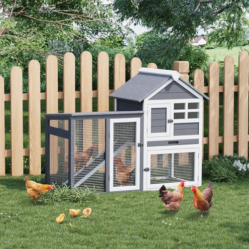 GarveeLife Small Wooden Chicken Coop, 2-Story Rabbit Hutch Indoor Outdoor with Waterproof Roof, Bunny Cage with Pull Out Tray and a Wooden Ramp