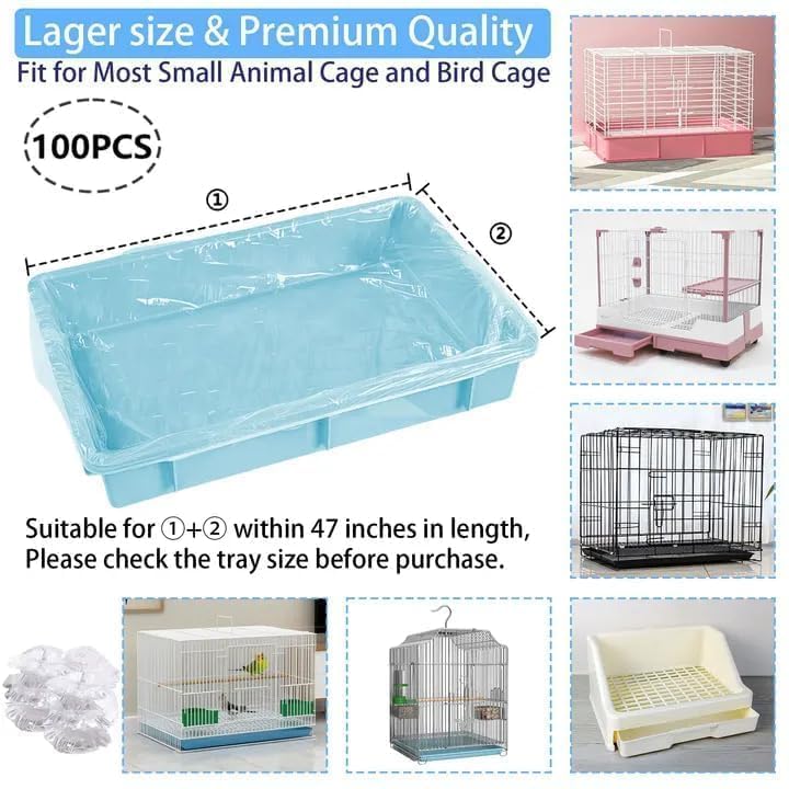 Tfwadmx 100 Pcs Disposable Rabbit Cage Liner, 27"x19" Clear Plastic Bunny Cage Tray Liners,Guinea Pig Toilet Film Liner Bag for Ferret,Hamster,Hedgehog,Birds and Small Animals