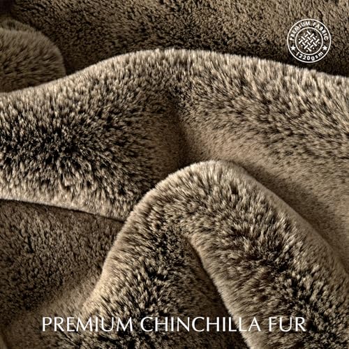 EVERGRACEHOME Faux Chinchilla Fur Throw Blanket, 60"x80", Brown Sable | Luxury, Super Soft, 1220GSM, Fluffy Cozy Mink, Reversible Velvet Back, Warm Thick Heavy Winter Throw for Couch Bed, Gift - color: Brown Sable, size: 60"x80"