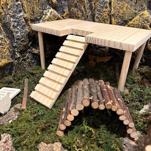 Large Hamster Platform with Ladder Wooden Syrian Hamsters Standing Platforms with Legs Set Wood Gerbils Climbing Bridge Toy Cage Accessories - size: Large