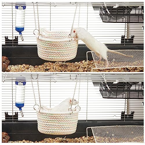 JWShang Rat Hanging Basket Bed for Cage - Chew Proof Small Animal Hammock with Sturdy Chains, Durable Rat Sleeping Nest for Mice Guinea Pig Chinchilla Sugar Glider Ferret (S) - size: Small