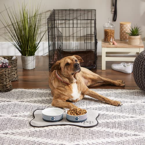 Bone Dry Paw & Patch Ceramic Pet Collection, Medium Set, 6x2", Nautical Blue, 2 Piece - color: Nautical Blue, size: Medium Bowl Set, 6x2"
