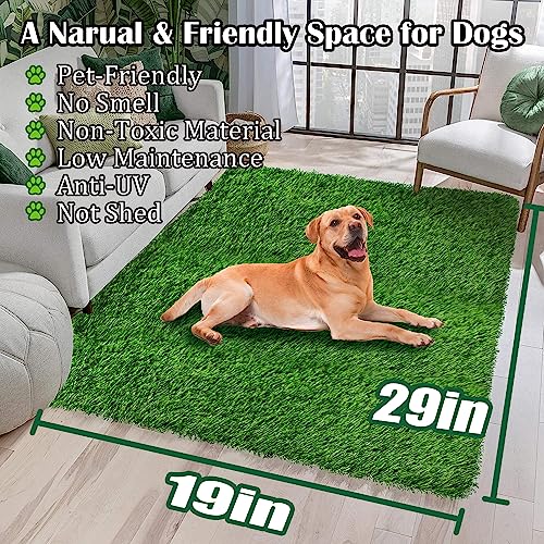 GLOBREEN Fake Grass Pad for Dogs Potty, 19" x 29" Pets Puppy Artificial Turf Pee Pads, Thick & High Drainage for Indoor Outdoor Use - size: 19x29 Inch