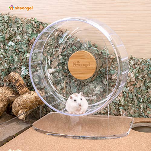 Niteangel Super-Silent Hamster Exercise Wheel: Quiet 8.2 inch Running Wheel | Can 9.1-11.8" Adjustable Height - No Bend Back Spinner Running for Dwarf Syrian Hamster Gerbils Mice Or Other Small Animal - color: Transparent, size: Small