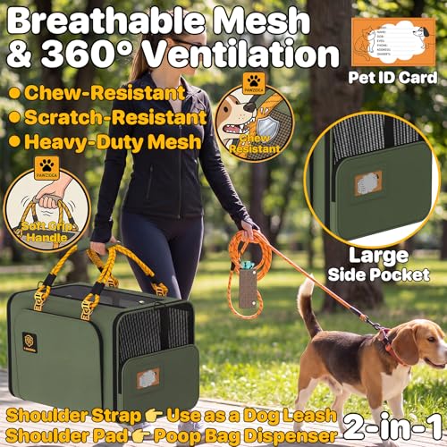 PAWZIDEA Large Pet Carrier Expandable, 24"×16"×16" Soft-Sided Cat Carrier for 2–4 Cats up 55lb, Portable & Collapsible Small Medium Dog Travel Crate for Car, XL Storage Pocket, ID Card, Shoulder Strap - color: Forest Green, size: 24.0"L x 16.0"W x 16.0"H