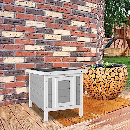 Wooden Bunny House Rabbit Cat Hutch, Feral Cats Outdoor Weatherproof Rabbit Hutch w/Ramp, Lockable Doors, Openable Top, Small Pet House for Rabbits, Bunnies, Guinea Pigs, 16.5" x 20.5" x 17.3" - color: Gray