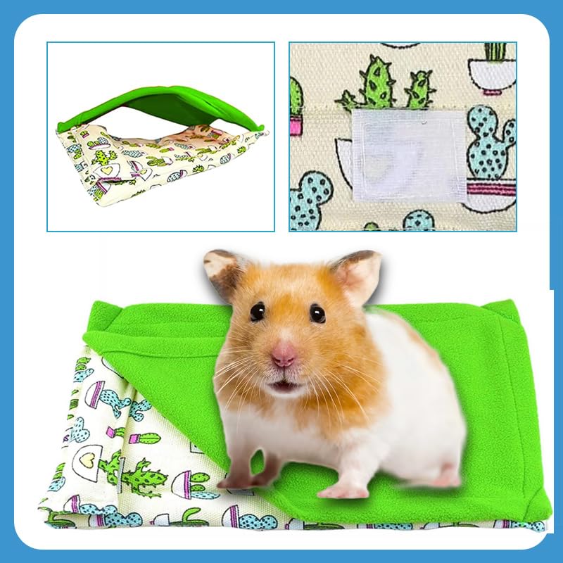 Bearded Dragon Hammock Sleeping Bag Set- Hanging Pet Bed with Pillow and Blanket Hideout Habitat with Soft Warm for Bearded Dragon Lizard Leopard Gecko and Small Pet Animal（Beige + green Quilt） - color: Beige + green Quilt