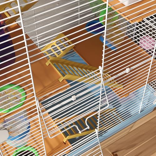 PawHut 18" 5 Tier Hamster Cage with Tubes and Tunnels, Small Animal Cage with Portable Carry Handle, Gerbil Cage with Water Bottle, Food Dish, Exercise Wheel, Light Blue | Small Animal Cage, Portable Carry Handle, Water Bottle, Food Dish, Exercise Wheel -