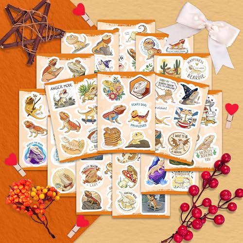 100Pcs Bearded Dragon Stickers for Water Bottle - Bearded Dragon Party Supplies - Gift for Women & Men - color: Bearded Dragon Stickers