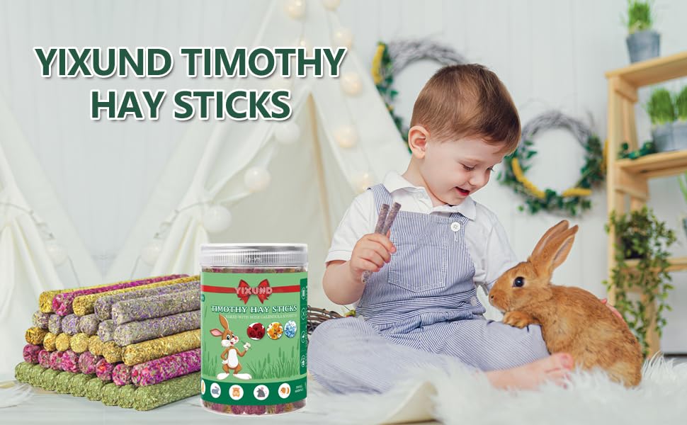 YIXUND 40-Pack Rabbit & Small Rodent Chew Sticks - Lavender, Timothy, Calendula, Rose - Dental Care & Boredom Relief