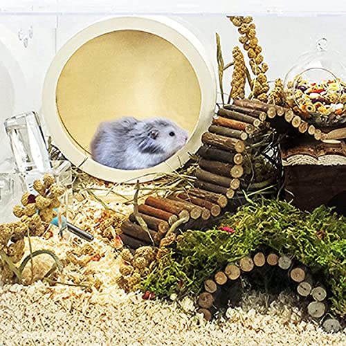 Hamster Wooden Running Wheel, Wooden Small Pets Exercise Wheel, Running Spinner Wheel Play Toy for Rat Gerbil Mice Chinchillas Hedgehogs Guinea Pigs, S