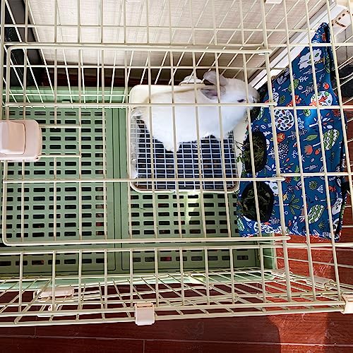 Rabbit Hay Feeder Bag, Guinea Pig Hay Feeder for Cage Small Animal Hanging Feeding Bags Rabbit Hay Dispenser Storage for Rabbits Guinea Pigs Bunnies Chinchillas (Red,Dark Blue, 3 Hole) - color: Red,Dark Blue
