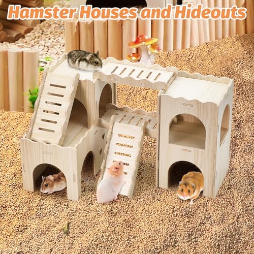 BNOSDM Large 6-in-1 Hamster Playground, Multi-Level Wooden Hamster Houses and Hideouts with Double Slides, Hide Hut for Multiple Dwarf Hamsters, Syrian, Gerbils - color: Style E