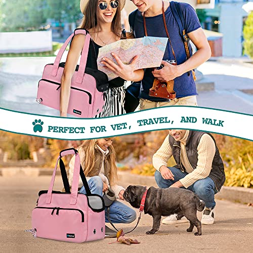 PetAmi Small Dog Purse Carrier, Soft-Sided Pet Carrier Bag with Pockets, Portable Puppy Cat Travel Handbag Tote, Airline Approved Breathable Mesh, Poop Bag Dispenser, Max 18 lbs, Pink - color: Pink