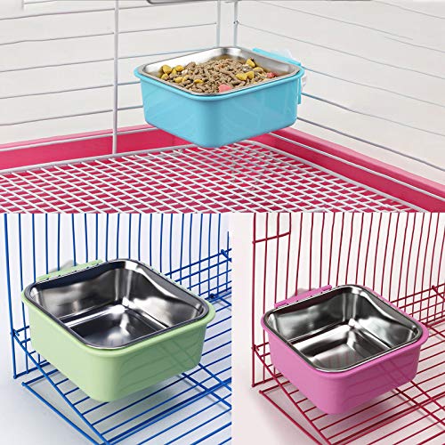 kathson 3PCS Crate Dog Bowl Hanging Cage Food Bowl Stainless Steel Removable Pet Food Spoon Water Feeder Bowls Coop Cup for Puppy Cat Bird Rabbit