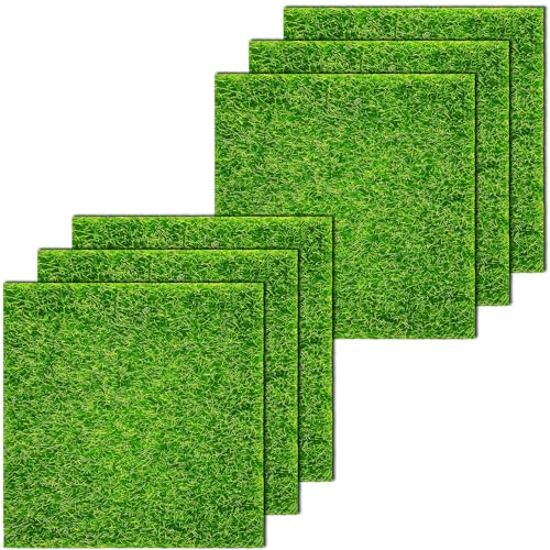 KISEER 6 Pack Fairy Garden Grass 12 x 12 Inches Miniature Artificial Craft Grass for Dollhouse Ornament DIY Decoration - size: 6 Pack 12 x 12