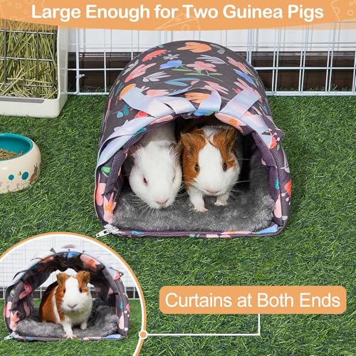 Unicorn Catcher Washable Guinea Pig Tunnel with Curtains for Small Animals | Cozy Small Pet Hideout Featuring Curtains For Privacy Ideal For Hamsters, Chinchillas And Bunnies To Rest And Play - color: Gray Flowers
