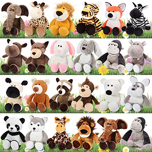 Lenwen 24 Pcs Safari Stuffed Animals Bulk, 10 Inch | Jungle Plush Animals Bulk, Lion Elephant Giraffe Zebra Panda, Soft Stuffed Toys, Jungle Party Favors
