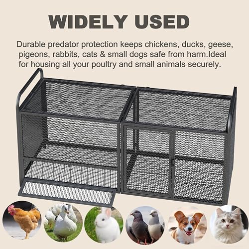 63 Inch Heavy Duty Metal Chicken Coop with Bottom Mesh Floor, Portable Chicken Cage with Feeding Door and Top Access, Outdoor Rabbit Hutch for Chickens Ducks Bunnies Quail - size: 63.0"L x 24.0"W x 29.9"H