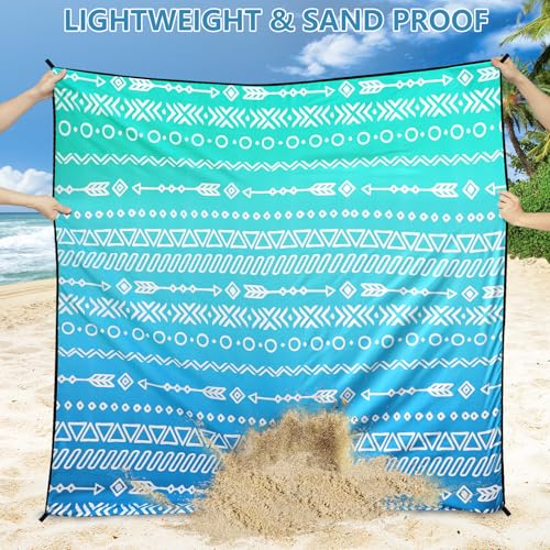 WIWIGO Beach Blanket Mat Waterproof Sandproof for 2-8 Adults Quick Drying | Extra Large, For 2-8 Adults,Windproof, Outdoor Picnic Mat, Beach Accessories Must Have,Gifts, for Travel, Camping, Hiking - color: Blue Geometric Tribe, size: 79" X 83"（1-4person）