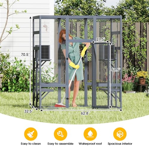 COZIWOW Weatherproof Wooden Multi-Level Indoor Outdoor Cat Enclosure | Multi jump platforms, resting boxes, lockable door, multi-pet compatible, weatherproof wood, easy assemble & clean