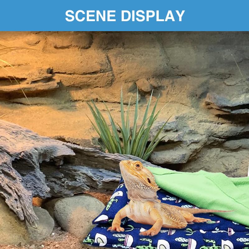 Bearded Dragon Hammock Sleeping Bag Set- Hanging Pet Bed with Pillow and Blanket Hideout Habitat with Soft Warm for Bearded Dragon Lizard Leopard Gecko and Small Pet Animal（Blue + Green Quilt） - color: Blue + Green Quilt