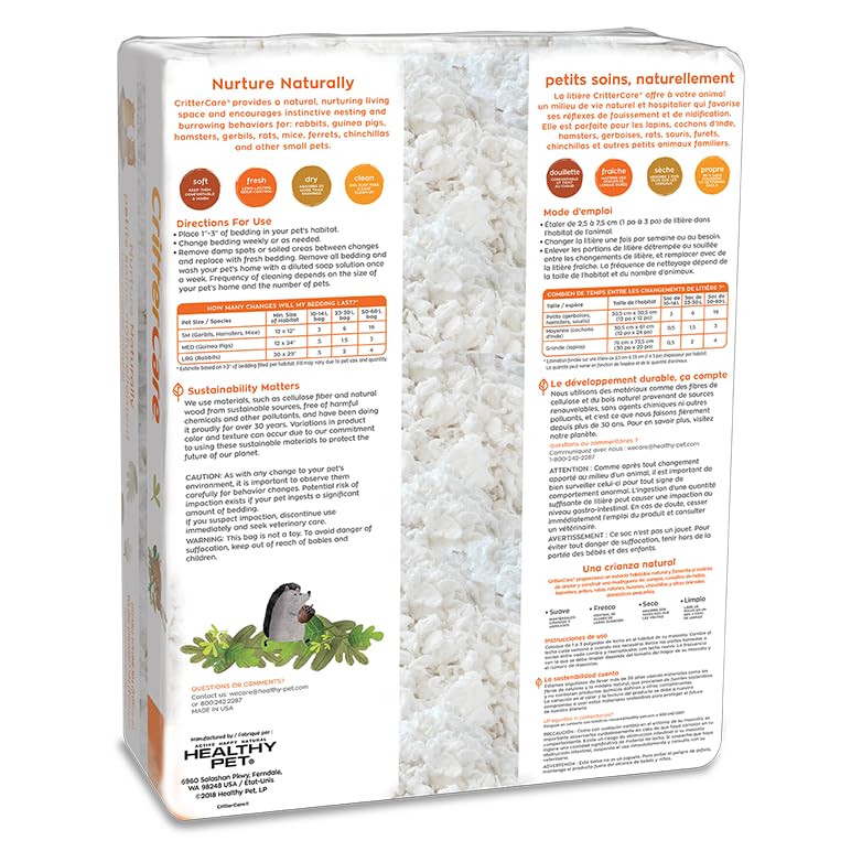 CritterCare Natural Snowflake Paper Small Pet Bedding - Odor Control, Unscented, 99% Dust Free, Super Absorbent, White, 50L, Great for Rabbit, Guinea Pig, Gerbil, Mice, Rat, Hamster Bedding - color: Snowflake, size: 50 liters