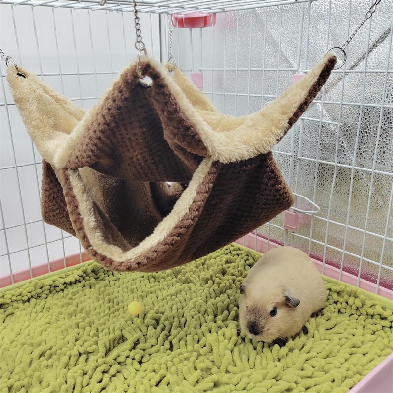 Yanmucy Double-Layer Fleece Rat Hammock House - Warm Soft Guinea Pig Hideout for Cage Accessories - Ferret Hamster Sleeping and Playing Hammock for Small Animals (Coffee) - color: Coffee