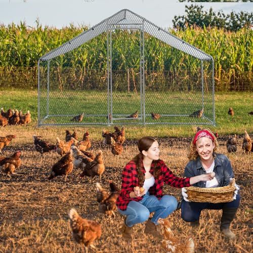 Outvita 6.5 x 6.5 FT Metal Chicken Coop Walk-in Poultry Run Pen | Waterproof Cover and Large Habitat Design Support Chickens and Small Animals in Yard Farm Patio - color: Silver, size: 78.0"L x 74.0"W x 78.0"H