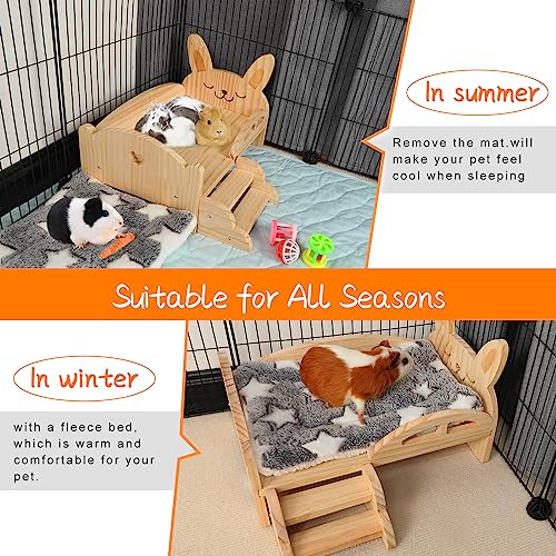 BWOGUE Wooden Guinea Pig Bed with Stairs, Guinea Pig Platform Bed | Guinea Pig Wood Bed Platform, 2-in-1 Design, Washable Soft Fleece Mat, 13.5 x 8.5 x 8.7 in, Hamsters & Chinchillas - size: 13.5''×9.3''×3.3''