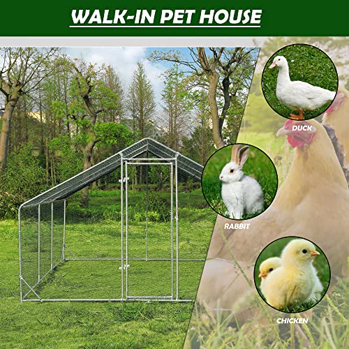 Large Metal Chicken Coop Round Top Upgrade Tri-Supporting Wire Mesh Chicken Run,Chicken Pen with Water-Resident and Anti-UV Cover,Duck Rabbit House Outdoor (13.1'L x 9'W x 6.5'H) - size: 157.2"L x 108.0"W x 78.0"H