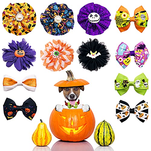PET SHOW 4pcs Small Dogs Collar Flowers and Bows Charms For Festival Holiday Party Cats Rabbits Slides on Collars Leashes Puppies Medium Dog Collar Attachment - color: Halloween-12pcs