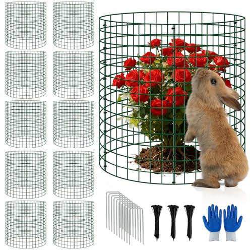 10 Pack 12x14 Inch Plant Cages, Metal Garden Protector from Animals | Garden Cloche, Plant Guard Barrier, Stakes & Zip Ties, Rabbit Squirrel Protection, Seedlings, Herbs, Vegetable Garden Beds - color: 10 Pack, size: 12x14 IN