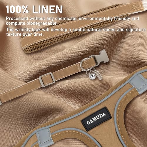 GAMUDA Small Pet Harness Collar and Leash Set, Step in No Chock No Pull Linen Fabric Soft Mesh Dog Vest Harnesses Reflective for Dogs Puppy Cats Kitten Rabbit (Brown, XXS) - color: Brown, size: XXS
