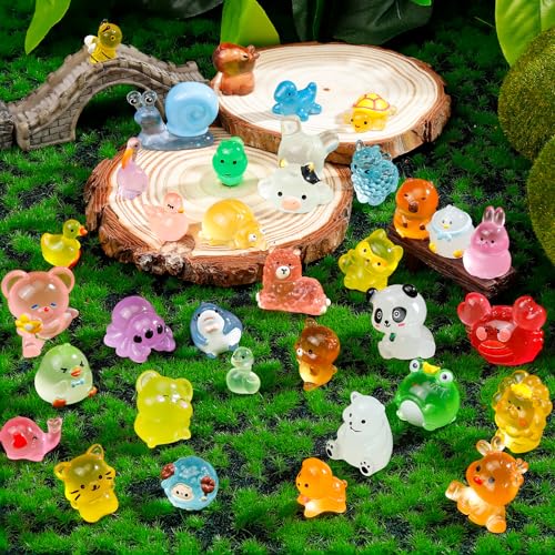 80 Pcs Luminous Mini Resin Animals 80 Styles Tiny Little Glow in The Dark Animal Figures to Hide Miniature Ducks Figurines for Party Favors DIY Fairy Garden Dollhouse Micro Landscape Aquarium Decor - style: 80Pcs-Luminous