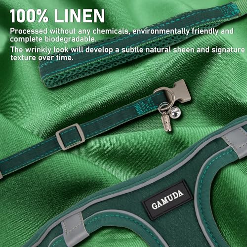 GAMUDA Small Pet Harness Collar and Leash Set, Step in No Chock No Pull Linen Fabric Soft Mesh Dog Vest Harnesses Reflective for Dogs Puppy Cats Kitten Rabbit (Green, S) - color: Green, size: Small