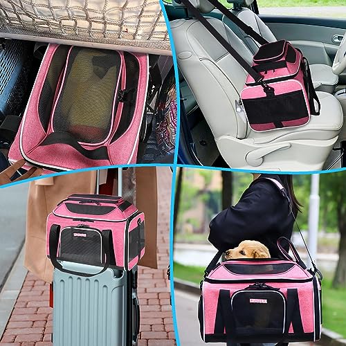 Top-Expandable Small Pet Carrier 17"x11"x9.5" Airline Approved | for Alaska Airlines, Lockable Safety Zippers and Anti-Scratch Mesh, Soft-Sided, Pets Under 10 Lbs, Pink - color: Pink, size: 17.0"L x 11.0"W x 9.5"H