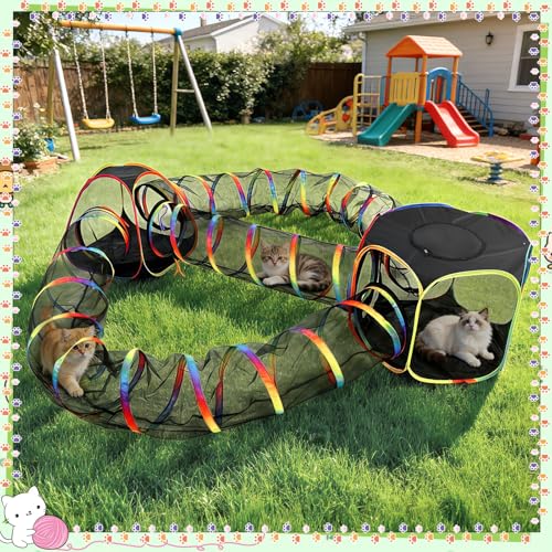 CypherX Outdoor Rainbow Cat Enclosure, 5 in 1 Portable Cat Tents for Outside Cage Free Outside Pet Enclosure Cat Tunnel Outdoor Playground for Indoor Cats and Small Animals - size: 5 in1 Loop(11.8"W)