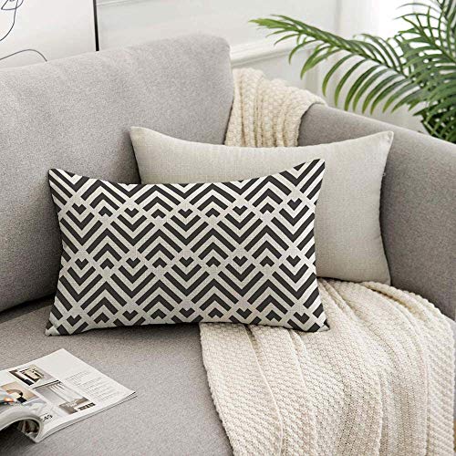 HOSNYE Black and White Stripes Throw Pillow Cover Seamless Abstract Geometric Pattern Linen Fabric for Couch Bed Sofa Car Waist Cushion Cover 12 x 20 inch Pillow Case - color: Throwpillowcoversa130, size: 20" x 12" (Pack of 1)