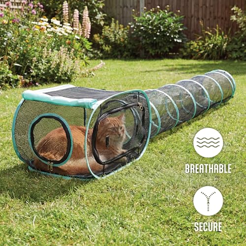 Kitty City Outdoor Catio Furniture and Play Kits for Cats, Play Combo - color: 1-Way Tunnel/Tent Combo