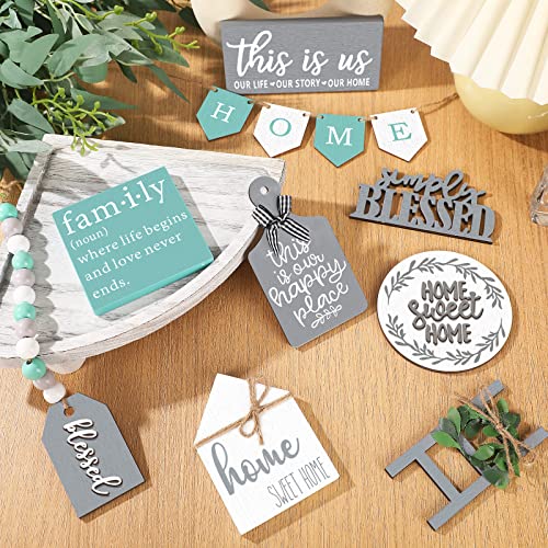 FairySandy 11 pcs Home Tiered Tray Decor This is us Rustic Farmhouse Tiered Tray Decorations Set Home Wooden Signs Vintage Farm Animal Farmhouse Tabletop Wood Signs for Kitchen Table Shelf Decor - style: Minimalist
