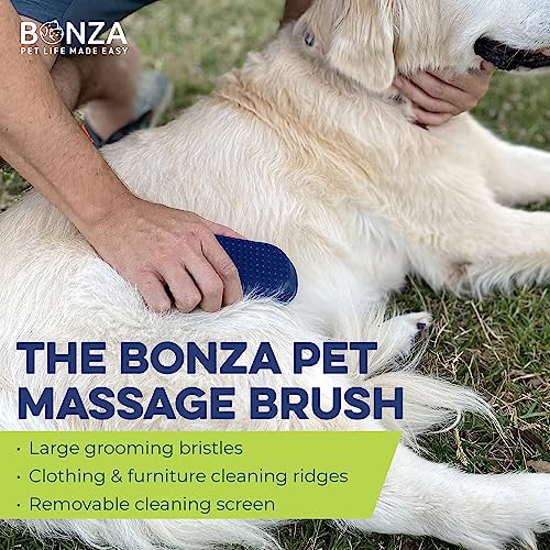 Bonza Silicone Dog Brush - Dog Brush for Shedding & Massage, Cat Bath Scrubber for Easy Shampoo, Pet Grooming Tool with Removable Hair Screen, Navy Blue, Silicone